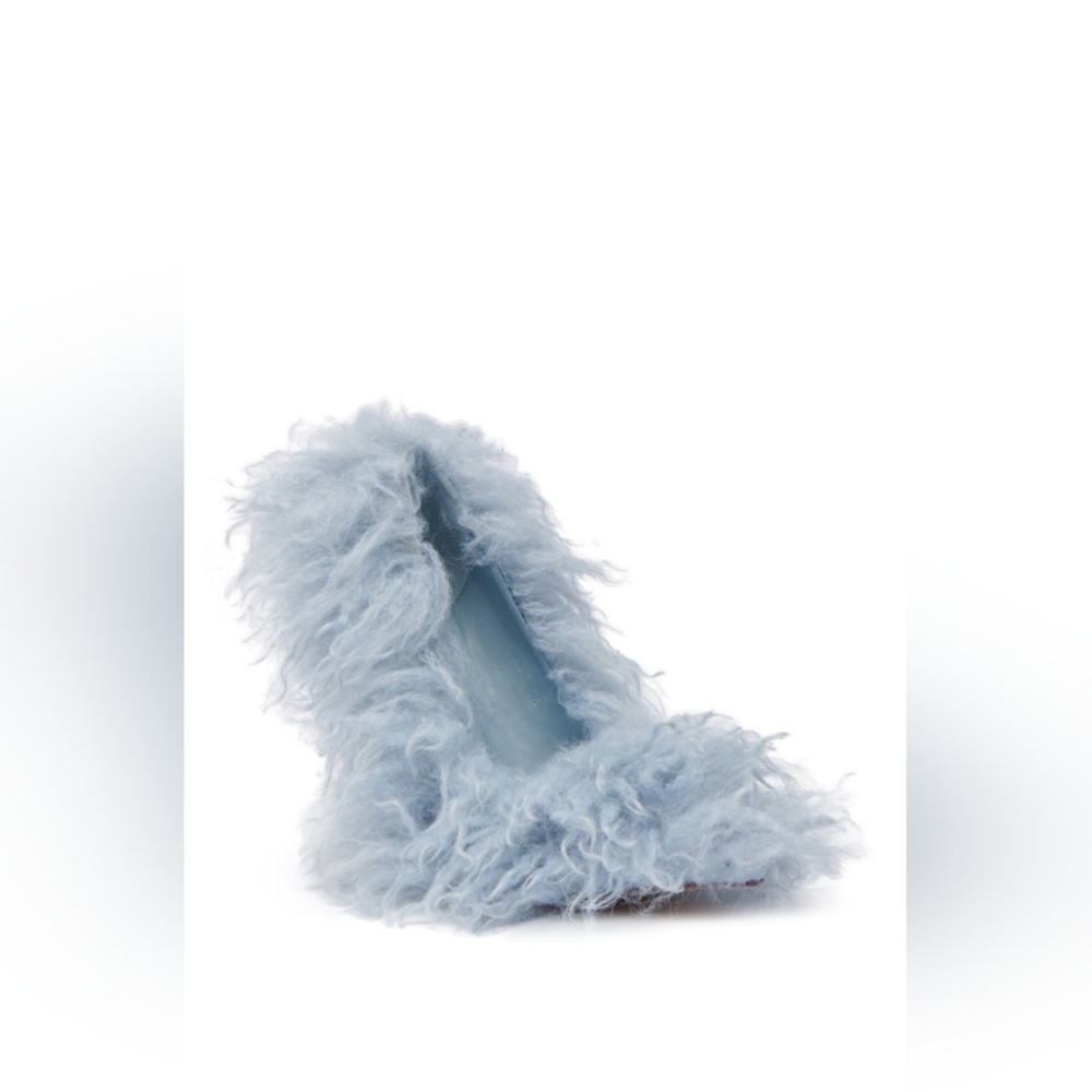 AZALEA WANG "Bluebell Sky Fluffs" Woman's Fur Stilettos In Blue - Picture 6 of 6